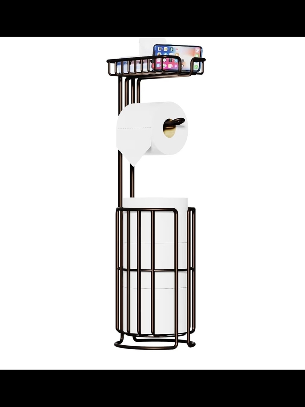 Oil Rubbed Bronze Toilet Paper Stand with Phone Shelf and Reserve Storage